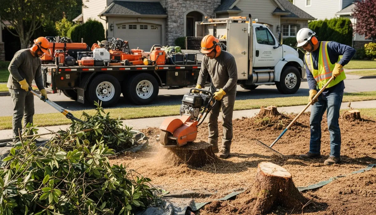 West Palm Beach, FL crew removing overgrown shrubs for safe, efficient yard cleanup