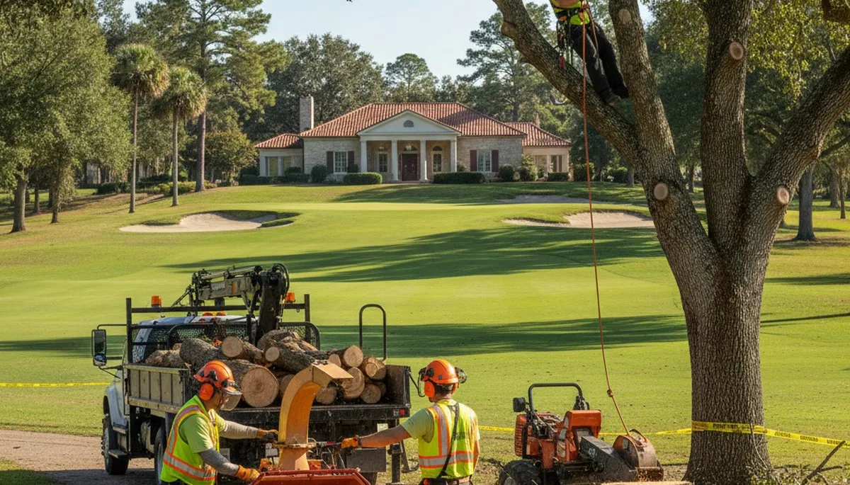 West Palm Beach, FL tree service crew removing a tree for safe property clearance