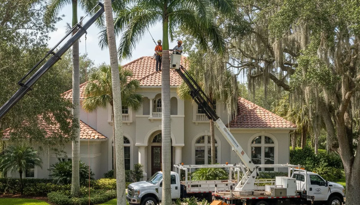 Tree service crew in West Palm Beach, FL removing a tree for safe residential property care