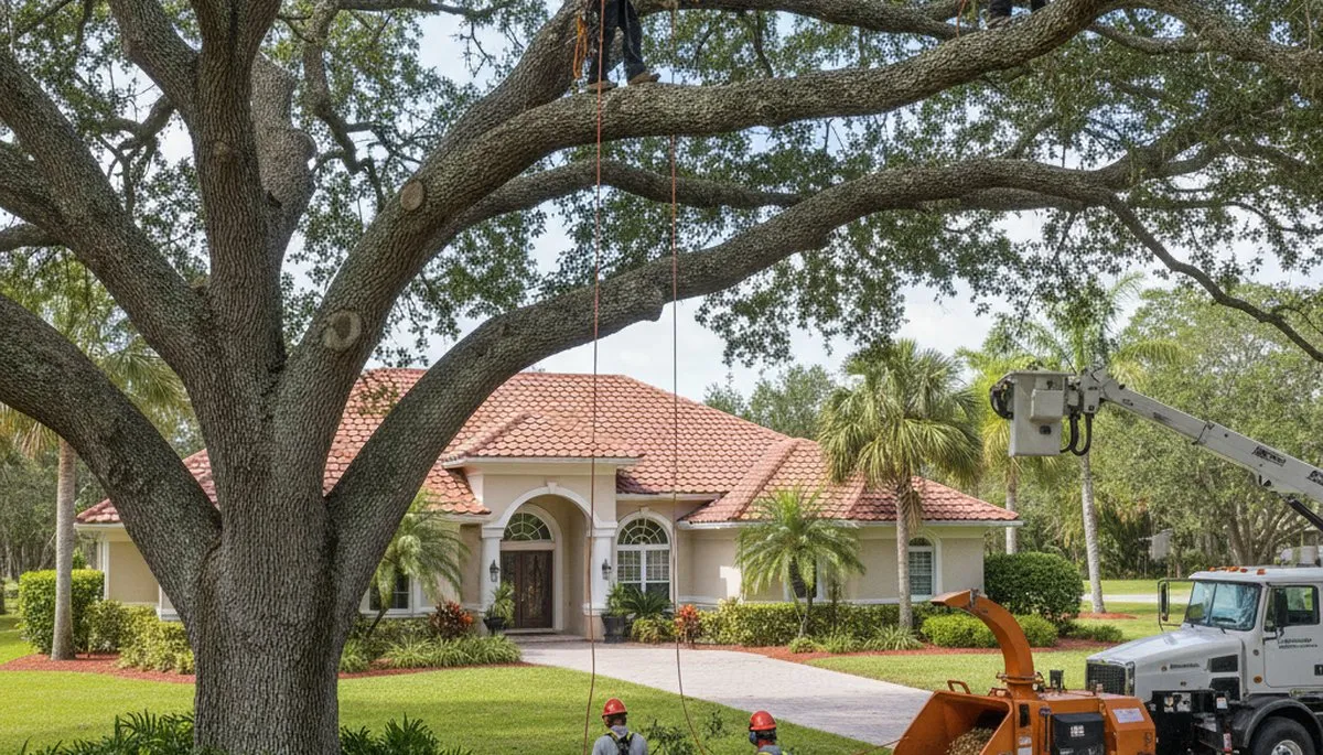 West Palm Beach, FL tree service crew removing a tree for safe property clearance