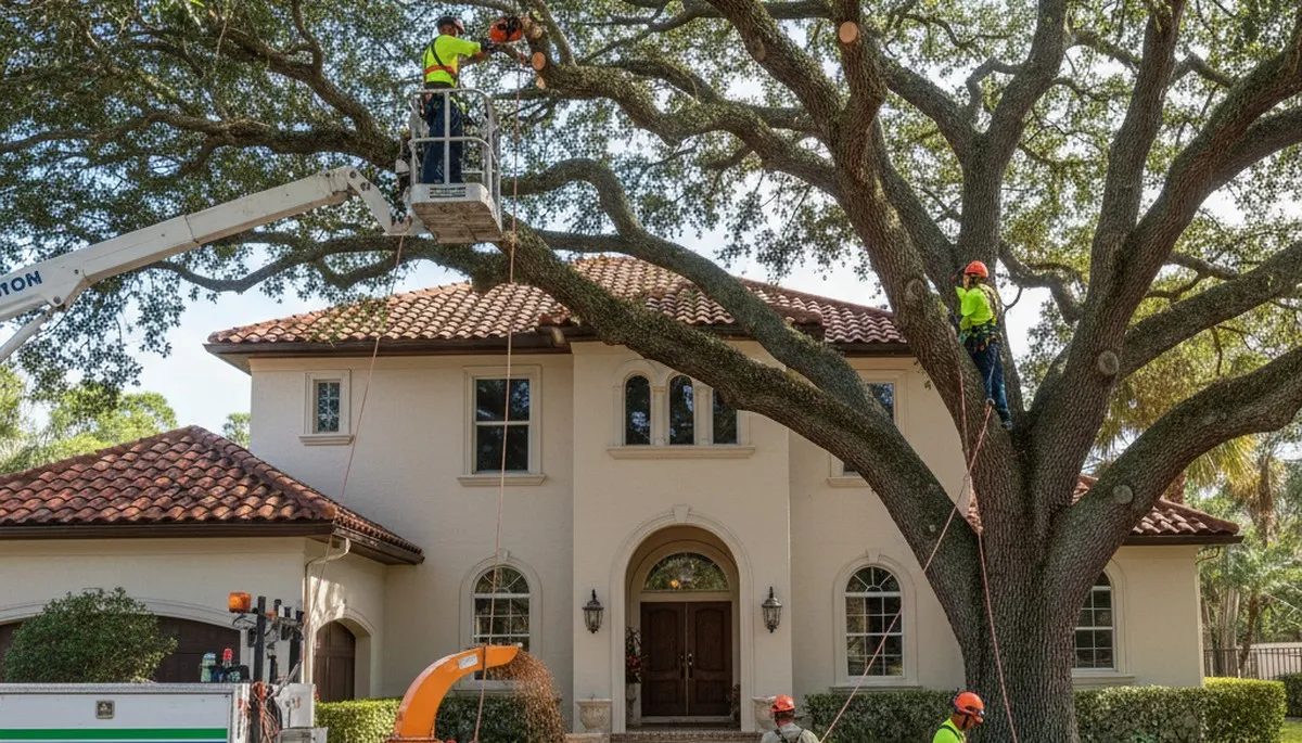 West Palm Beach, FL tree service team removing a tree for safe residential property maintenance