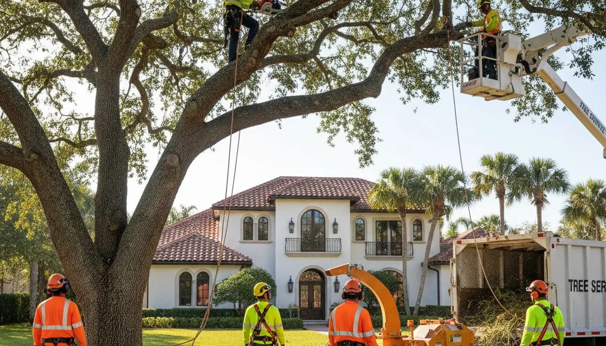 West Palm Beach, FL tree service crew removing a tree for safe residential property clearing